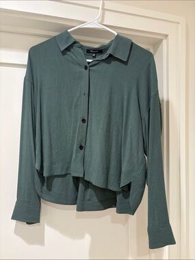 Madewell Teal Button-Front Cropped Relaxed Shirt